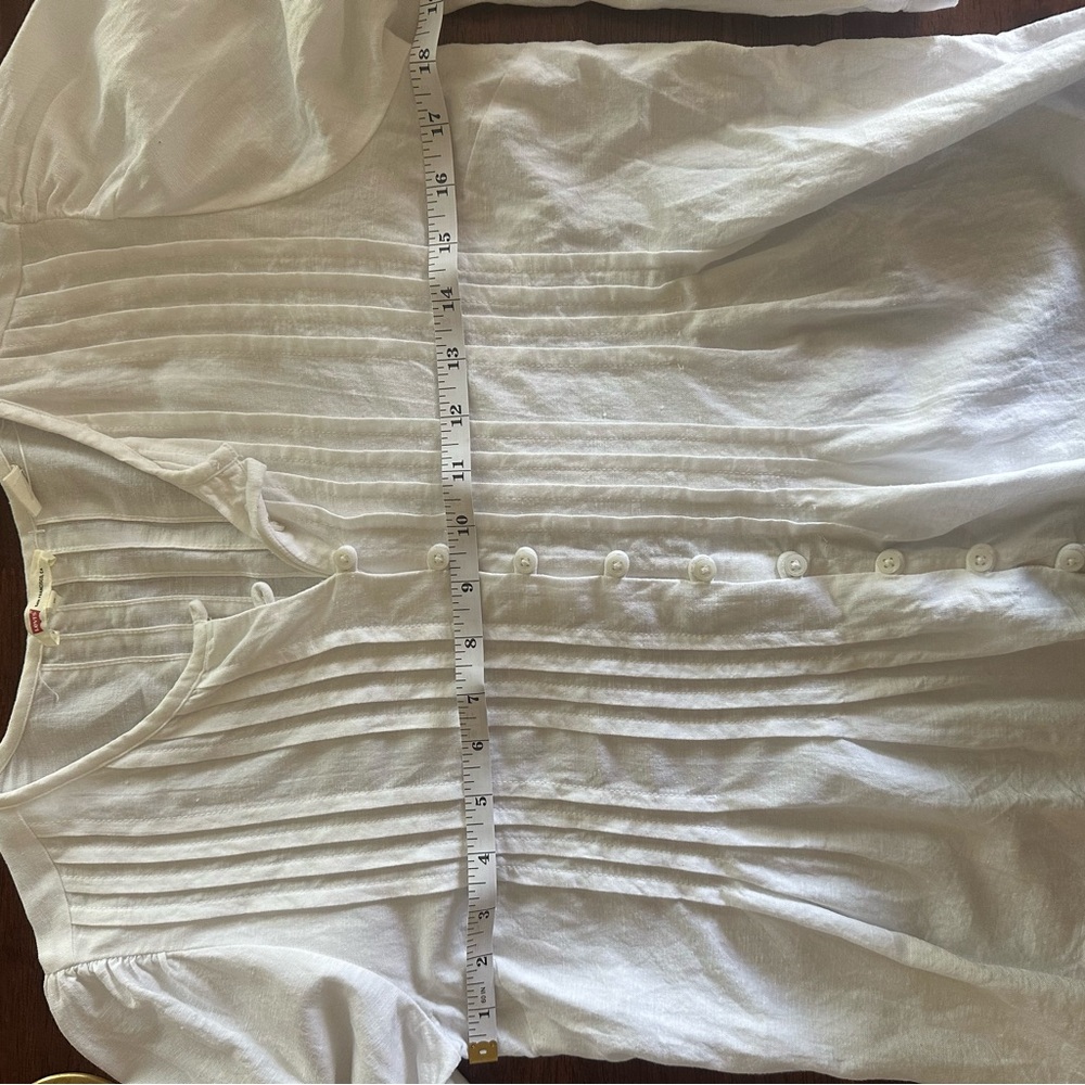 Levis Blouse Womens SXWhite Band Collar 3/4 Sleeve Prairie Peasant - Picture 5 of 6